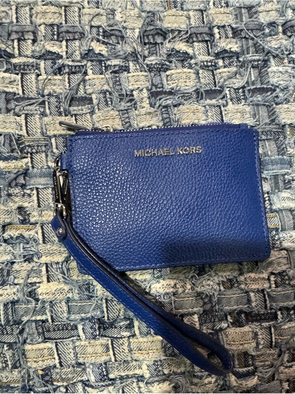 Michael Kors Cobalt Blue Pebbled Leather Wristlet Card Holder